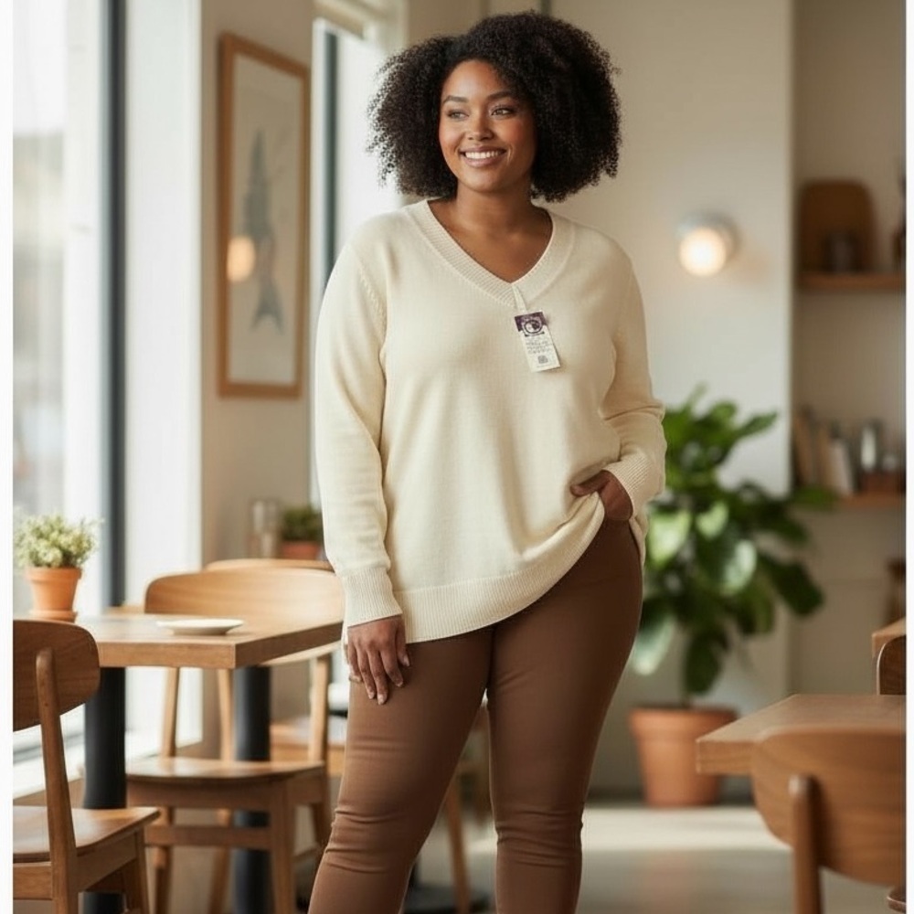 NWT Bloomingdales Cream 100% Wool Sweater Knit Crewneck Top 3X Quiet Luxury Plus